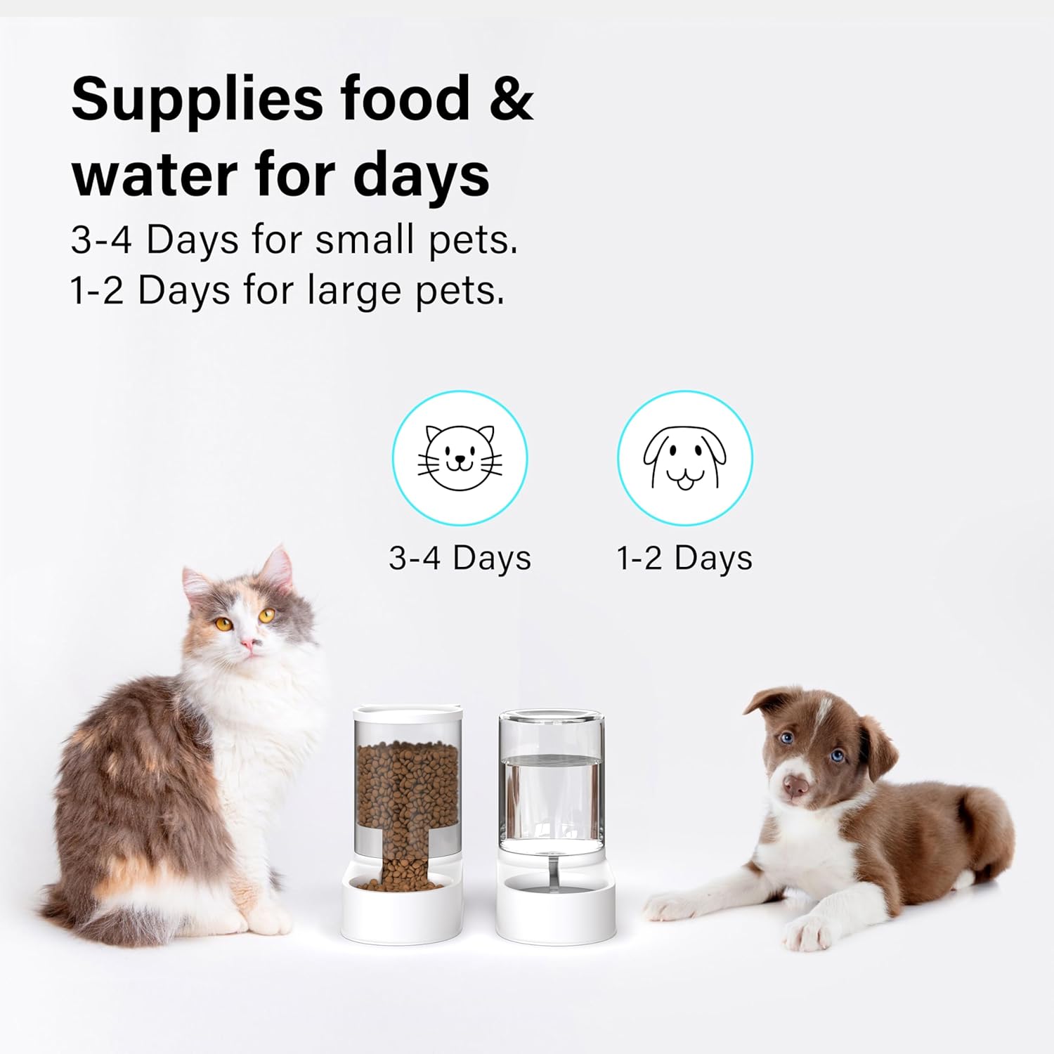 Automatic Food Feeder and Waterer Set 3.2L, 2 Packs Automatic Feeder and Waterer Set,Plastic Dog Food Dispenser and Dog Water Dispenser for Small&Medium Dogs Cats 30X15.5X25Cm