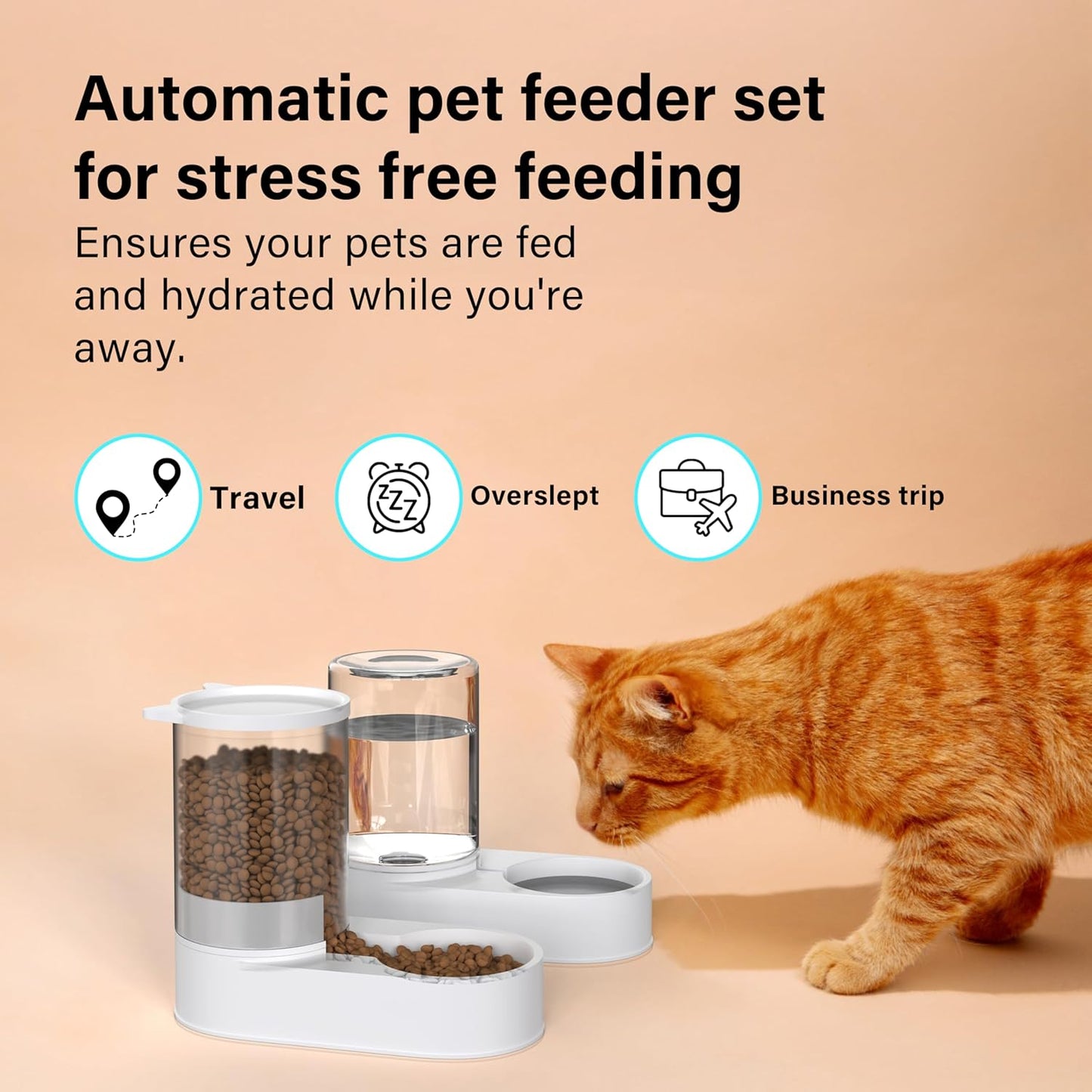 Automatic Food Feeder and Waterer Set 3.2L, 2 Packs Automatic Feeder and Waterer Set,Plastic Dog Food Dispenser and Dog Water Dispenser for Small&Medium Dogs Cats 30X15.5X25Cm